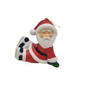 Vintage 1986 Santa Clause Ceramic Hanging Christmas Ornament 3" Holiday Decor‎